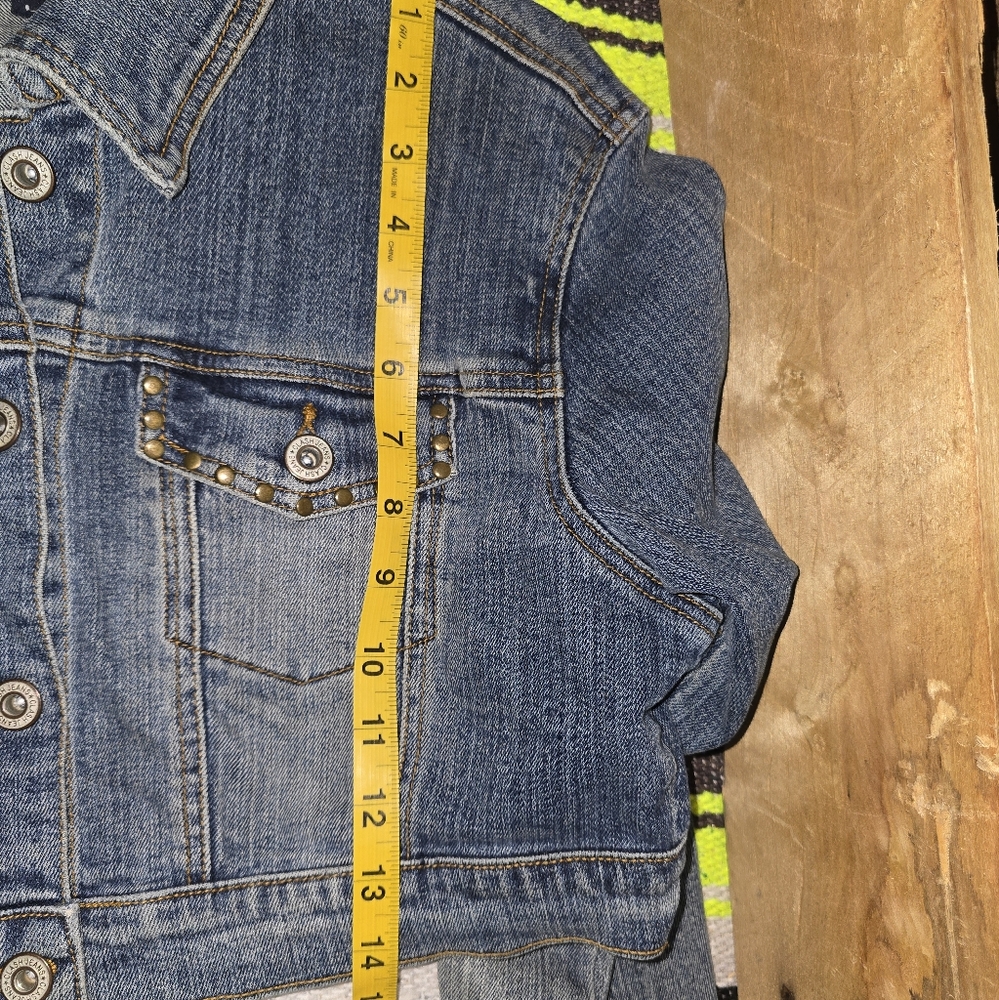 Flower Embroidered Cropped Denim Jacket Size:L - Picture 9 of 11